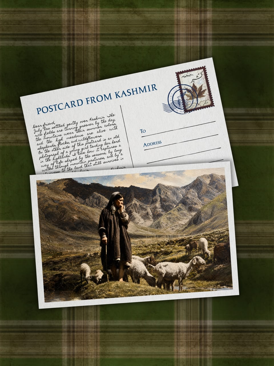 Postcard From Kashmir - A Sheperdess 1900-1908